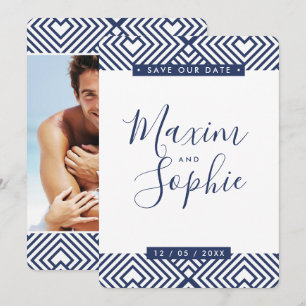 PHOTO SAVE THE DATE simple GEO modern wedding navy Invitation