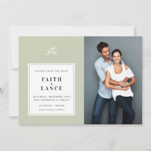 PHOTO SAVE THE DATE simple sprig border sage green Invitation