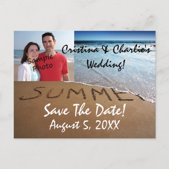 Photo Save The Date Summer Beach Wedding Postcards (Front)
