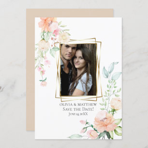 PHOTO SAVE THE DATE Watercolor Coral Flowers Invitation