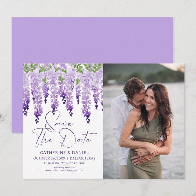 Photo Save The Date Watercolor Wisteria Wedding (Front/Back)