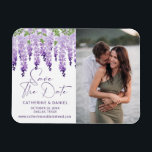 Photo Save The Date Watercolor Wisteria Wedding Magnet<br><div class="desc">Photo Save The Date Watercolor Wisteria Wedding Save The Date Magnets features elegant watercolor wisteria flowers in soft lilac, lavender and purple with greenery on a white background with your Save The Date information below. Personalise by editing the text in the text boxes provided and your favourite photo. Designed for...</div>