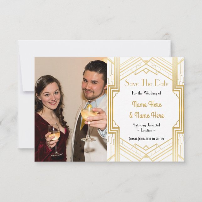 Photo Save The Date Wedding Party 1920s Art Deco (Front)