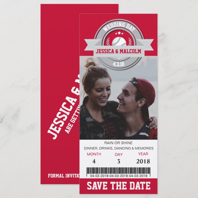 Photo Save The Date Wedding Sports Ticket Invitation (Front/Back)