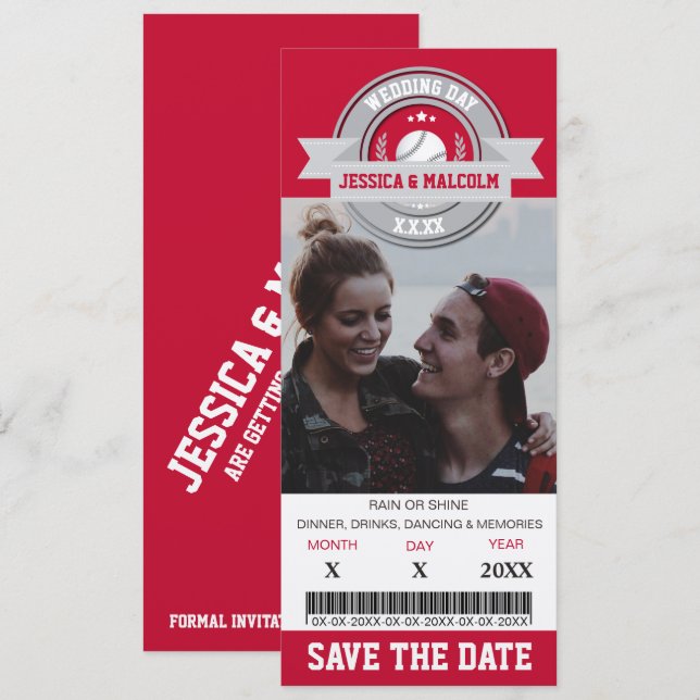 Photo Save The Date Wedding Sports Ticket Invitation (Front/Back)