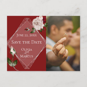 Photo Save the Date Wine and Blush Roses Postcard
