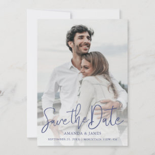 Photo Save the Date with Elegant Blue Typography