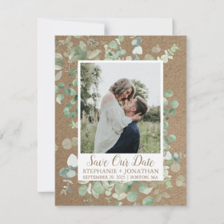 Photo Save the Date with Green Eucalyptus Frame