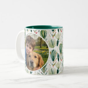 Photo Scandinavian Christmas Foliage Sage Green Two-Tone Coffee Mug