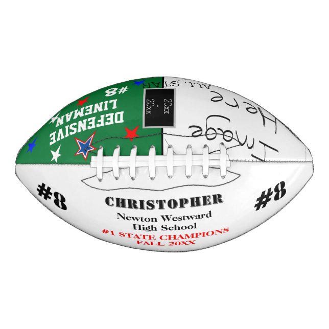 Photo School Champions Green White Name American Football (Front)