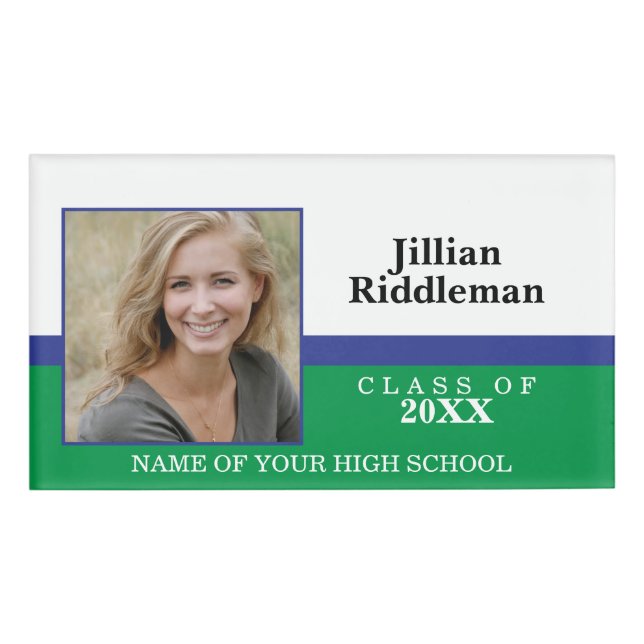 Photo School Reunion - Green and White  Name Tag (Front)