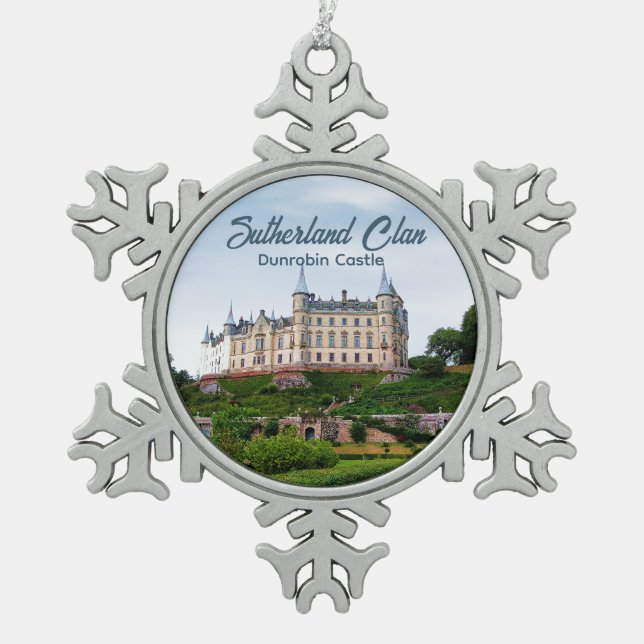 Photo: Scottish Sutherland Clan's Dunrobin Castle Snowflake Pewter Christmas Ornament (Front)