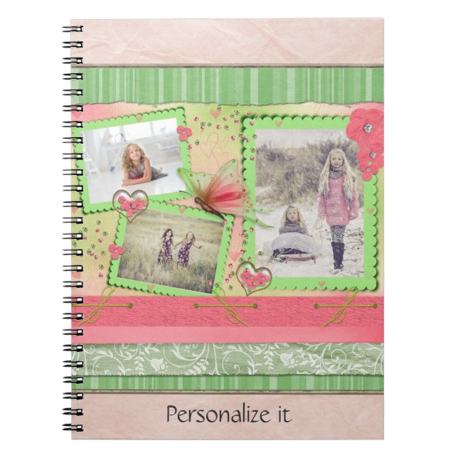 Photo Scrapbook Page Pink and Green Notebook (Front)