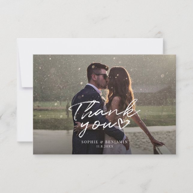 Photo Script Elegant Wedding Thank You Card (Front)