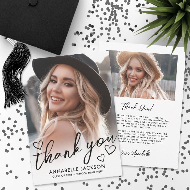 Photo Script Heart Graduation Thank You Card (Photo Script Heart Graduation Thank You Card)