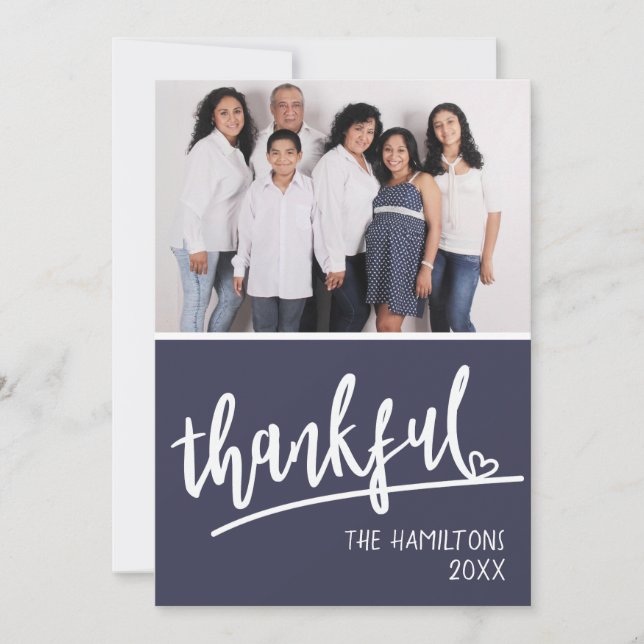 Photo Script Heart Thankful Thanksgiving Holiday Card (Front)