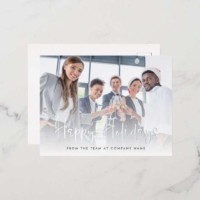 Photo Script LOgo QR Code Happy Holidays Real  Foil Holiday Postcard (Front/Back)