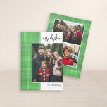 Photo script Merry Christmas Modern Off Centre Holiday Card<br><div class="desc">Watercolor green stripes - Use a vertical photo for the front and 2 photos for the back -- Make a unique and trendy Merry Christmas greeting with a bright and joyful watercolor stripe pattern on the back. If you need to move anything around, click on the customise button to make...</div>