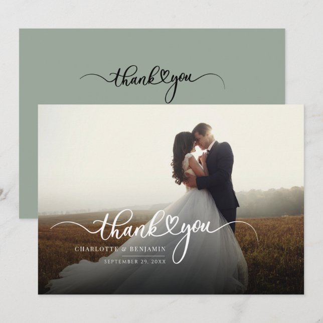 Photo Script Modern Wedding Thank You Card (Front/Back)
