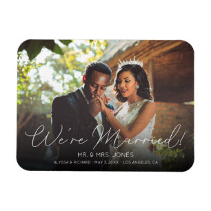 Photo & Script Typography Wedding Announcement Magnet