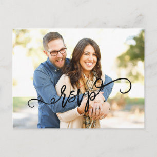 Photo Script Wedding RSVP Postcard