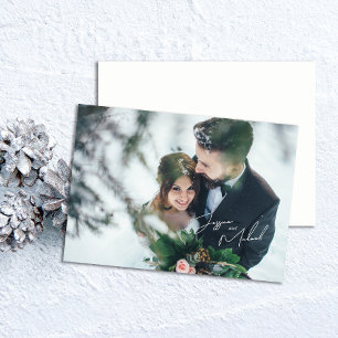 Photo Script Winter Theme Wedding Thank You Card