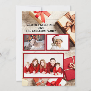 Photo Seasons Greetings Red Rustic Gift Packages Holiday Card