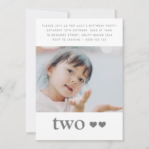 Photo Second Birthday Party Heart Invitation