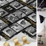 Photo Sequence Any Age Birthday Collage Black Gold Wrapping Paper<br><div class="desc">Say "Happy Birthday" with this retro photo gift wrap! It's styled as a film photography 'contact sheet' and contains 8 of your own photos with a personalised name and age. The small text on the contact sheet includes the birthday age and year, but that can be customised if you want...</div>