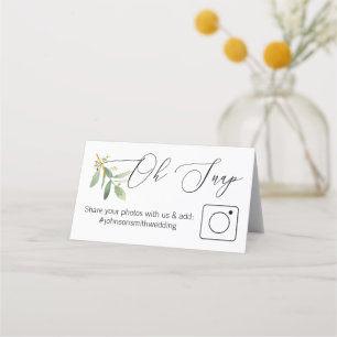 Photo Share Folded table card greenery and Gold