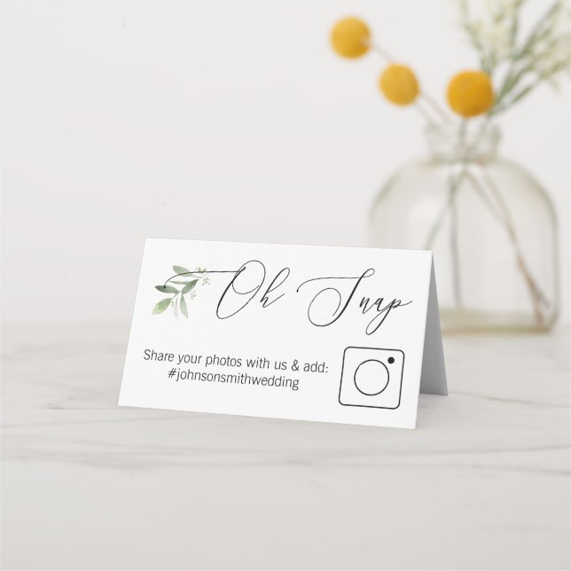 Photo Share Folded table card #hashtag greenery (Front)