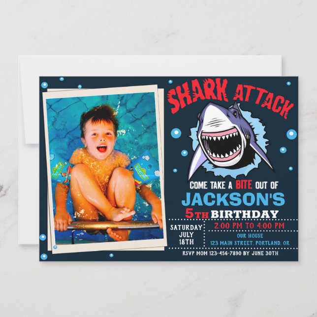 Photo Shark Birthday Invitation Shark Attack party (Front)