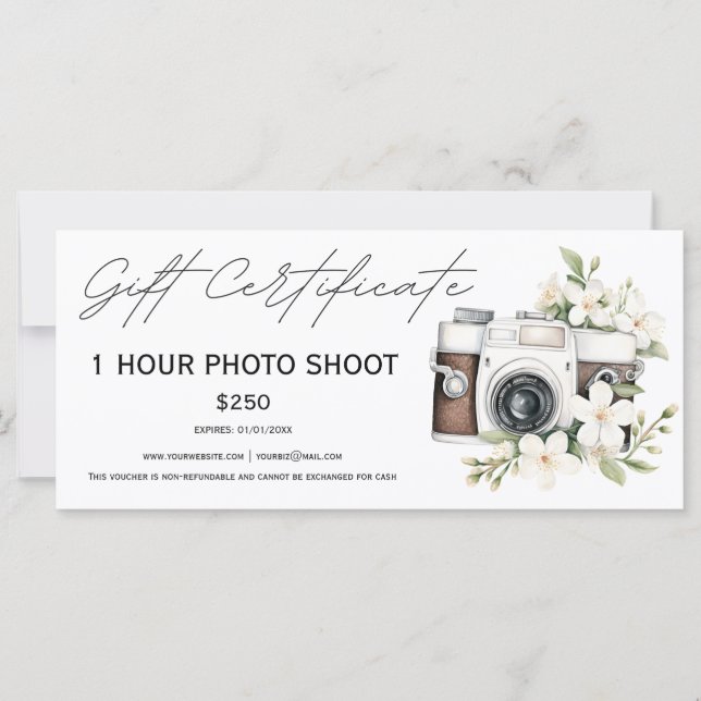 Photo shoot session voucher gift certificate  (Front)
