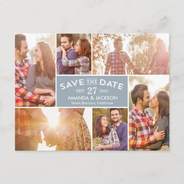 Photo Showcase Editable Colour Save The Date Postcard (Front)