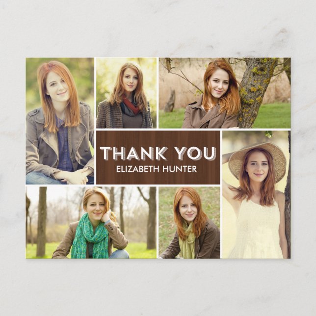 Photo Showcase Graduation Thank You Card - Wood (Front)