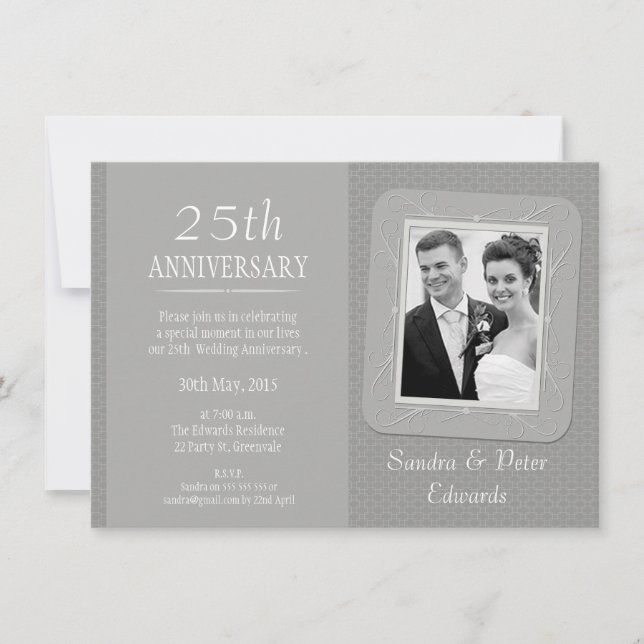 Photo Silver 25th Wedding Anniversary Invitation (Front)