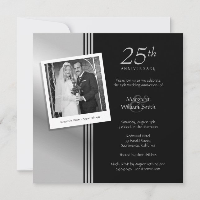 Photo Silver 25th Wedding Anniversary Party Invitation (Front)