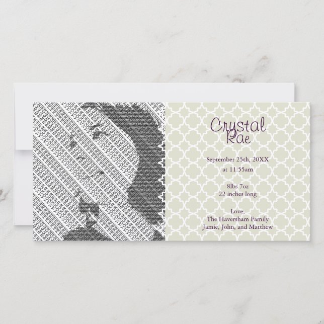 Photo Silver Baby Birth Announcement Photo Cards (Front)