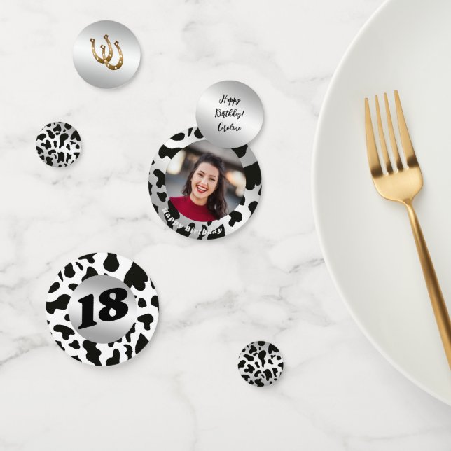 Photo & Silver Black Cow Spots with Horseshoe Confetti (Group)