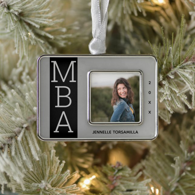 Photo Silver Black MBA Graduation Silver Plated Framed Ornament (Tree)