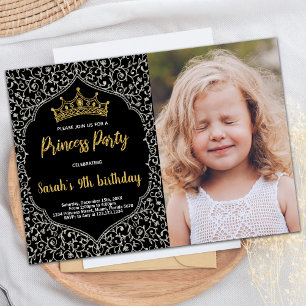Photo Silver Glitter White Princess Birthday Invitation