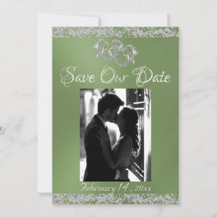 Photo, Silver Hearts & Glitter - Sage Save The Date