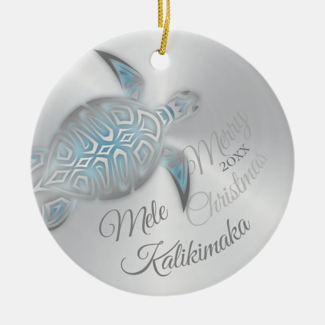 PHOTO Silver Turtle | Mele Kalikimaka | Ceramic Tree Decoration (Front)