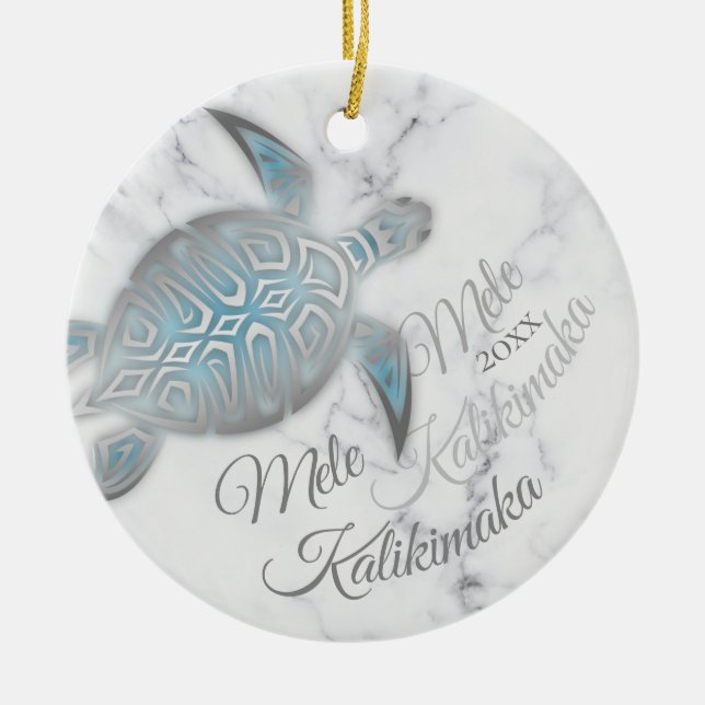 PHOTO Silver Turtle | Mele Kalikimaka | Ceramic Tree Decoration (Front)