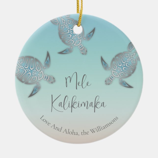 PHOTO Silver Turtles  | Mele Kalikimaka  Ceramic Tree Decoration (Front)