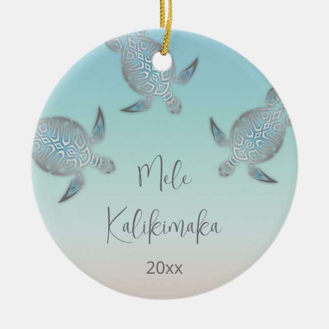 PHOTO Silver Turtles  | Mele Kalikimaka  Ceramic Tree Decoration (Front)