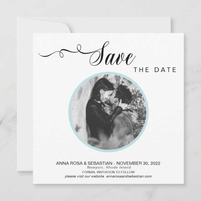 *~* PHOTO Simple Aqua Blue  Wedding Save The Date (Front)