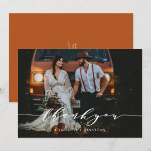 Photo Simple Botanical Bohemian Terracotta Wedding Thank You Card