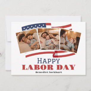Photo Simple Elegant Labour Day Red White & Blue Thank You Card