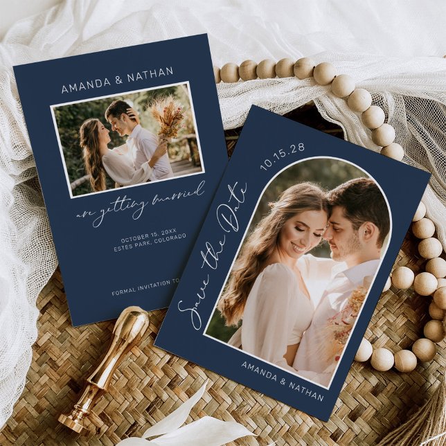 Photo Simple Elegant Navy Blue Wedding Save The Date (Creator Uploaded)